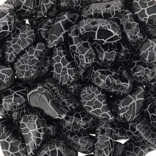 Perles en verre deux trous Paisley Duo 9x5.5 mm - Ionic Jet - White x10g