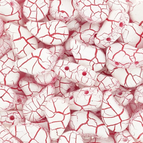 Perles en verre deux trous Paisley Duo 9x5.5 mm - Ionic White - Red x10g