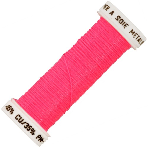 Fil à broder métallisé tressé 4 - Au ver à soie pour broderie Rose fluo 452F x10m