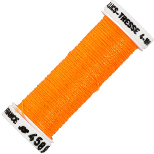Fil à broder métallisé tressé 4 - Au ver à soie - broderie - Orange fluo 458F x10m