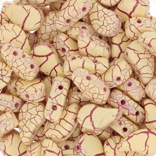 Perles en verre deux trous Paisley Duo 9x5.5 mm - Ionic Yellow - Dark Red x10g