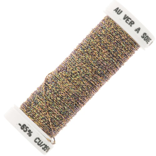 Fil à broder métallisé tressé 4 Au ver à soie pour broderie Doré irisé (447) x10m