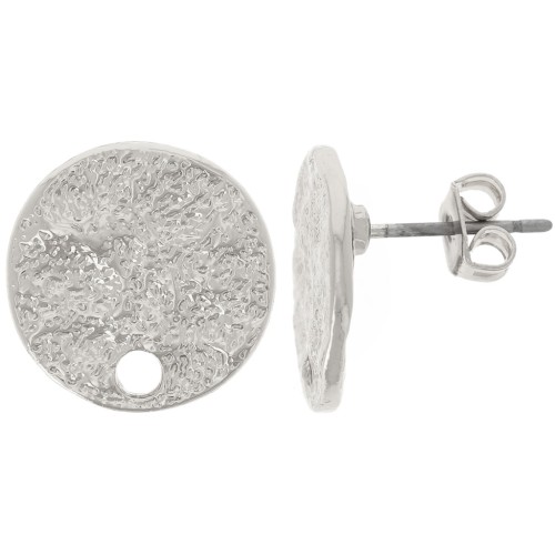 Clous d'oreilles ronds martelés texturés 14 mm - Argenté x2