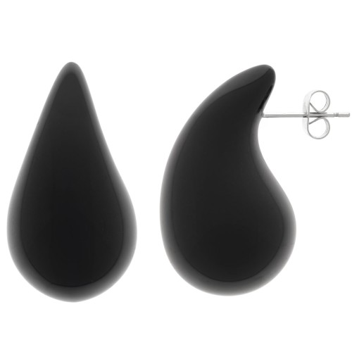 Boucles d'oreilles goutte bombée 31x17 mm en acrylique - Noir x2