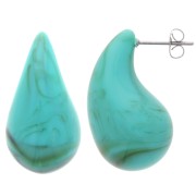 Boucles d'oreilles goutte bombée 31x17 mm acrylique - Marbré Turquoise - Marron x2