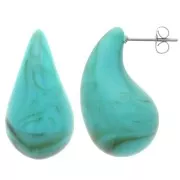 Boucles d'oreilles goutte bombée 31x17 mm acrylique - Marbré Turquoise - Marron x2