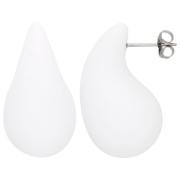 Boucles d'oreilles goutte bombée 31x17 mm en acrylique effet gomme - Blanc mat x2