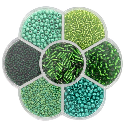 Assortiment de perles rocailles Preciosa avec boîte fleur - Vert x1