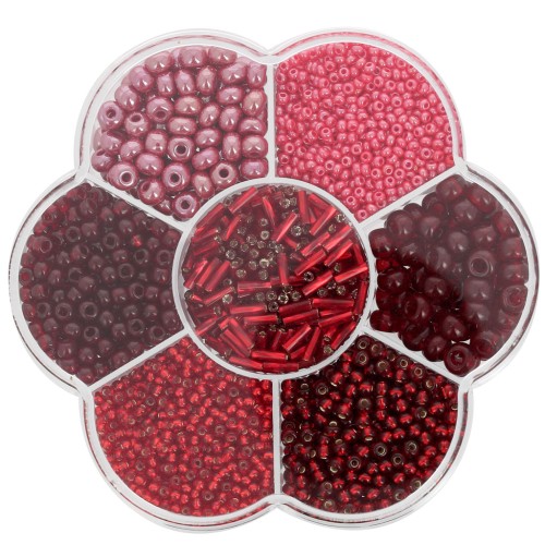 Assortiment de perles rocailles Preciosa avec boîte fleur - Rouge x1