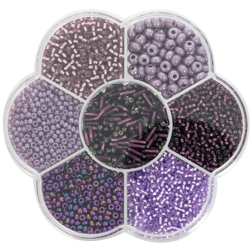Assortiment de perles rocailles Preciosa avec boîte fleur - Violet x1