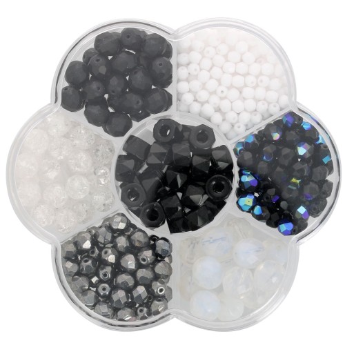 Assortiment de perles rocailles Preciosa avec boîte fleur - Noir - Blanc x1
