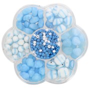Assortiment de perles rocailles Preciosa avec boîte fleur - Aqua - Blanc x1