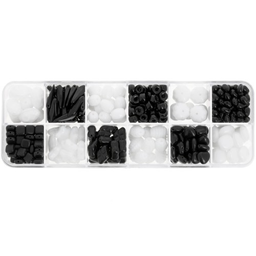 Assortiment de perles Preciosa Ornela - Noir - Blanc x200g
