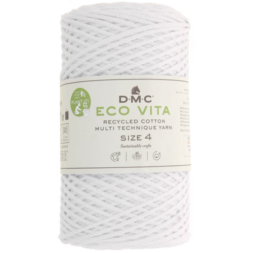 Bobine de cordon DMC 3 mm coton recyclé - Eco Vita 4 - Blanc x 200m