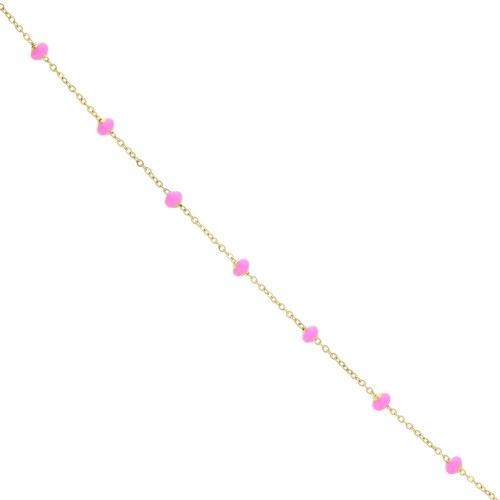 Chaîne maille Forçat et perles époxy 3.4 mm - Acier inox 304 Doré - Rose x1m