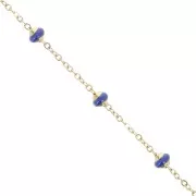 Chaîne maille Forçat et perles époxy 3.4 mm - Acier inox 304 Doré - Bleu nuit x1m