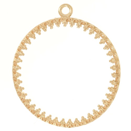 Pendentif rond travaillé pour cabochon plat 26 mm - Plaqué Or 3 microns x1