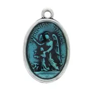 Médaille résine époxy Saint 25 mm turquoise x1