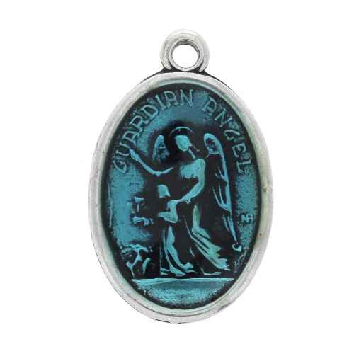 Médaille résine époxy Saint 25 mm turquoise x1
