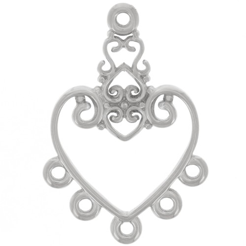 Pendentif chandelier coeur 31x21 mm et 5 anneaux fermés - Acier inox 316L x1