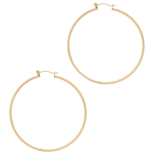 Créoles rondes 58 mm effet diamanté - Acier inoxydable 304L Doré x2