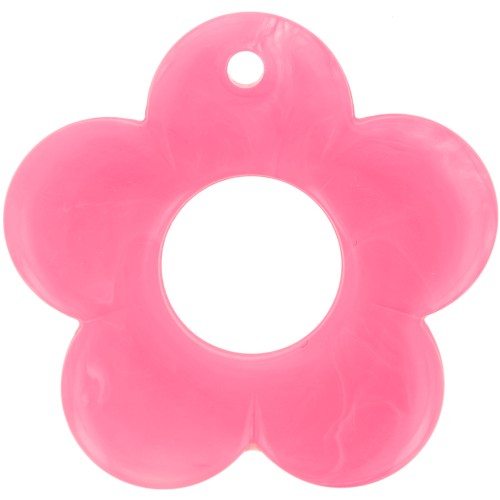 Pendentif fleur 35 mm en résine opaque - Rose vif marbré x1