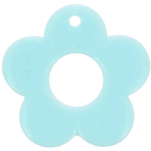 Pendentif fleur 35 mm en résine opaque - Bleu pastel x1