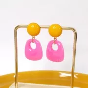 Pendentif trapèze en résine opaque 23x21 mm - Rose vif marbré x1