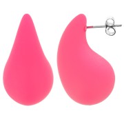 Boucles d'oreilles goutte bombée 31x17mm en acrylique effet gomme - Fuchsia mat x2|raw }}