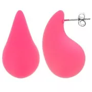 Boucles d'oreilles goutte bombée 31x17mm en acrylique effet gomme - Fuchsia mat x2