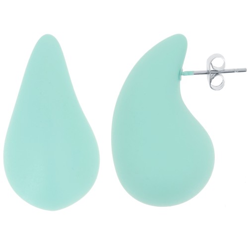 Boucles d'oreilles goutte bombée 31x17mm acrylique effet gomme - Vert d'eau mat x2