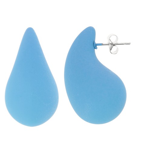 Boucles d'oreilles goutte bombée 31x17 mm en acrylique effet gomme - Bleu mat x2