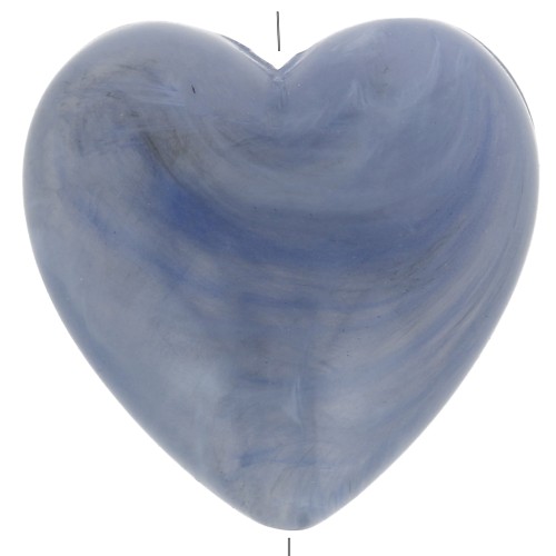 Perle coeur 17x18 mm en résine opaque - Bleu gris marbré x1