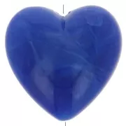 Perle coeur 17x18 mm en résine opaque - Bleu royal marbré x1