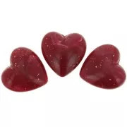 Perle coeur 17x18 mm en résine opaque - Marbré Rouge foncé pailleté x1