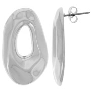 Boucles d'oreilles ovales irrégulières martelées 31x18 mm - Placage Argent fin x2|raw }}