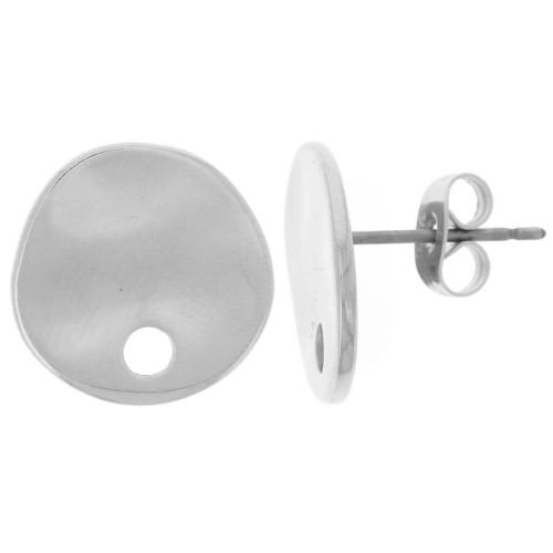 Clous d'oreilles ronds irréguliers martelés 14 mm - Placage Argent fin x2