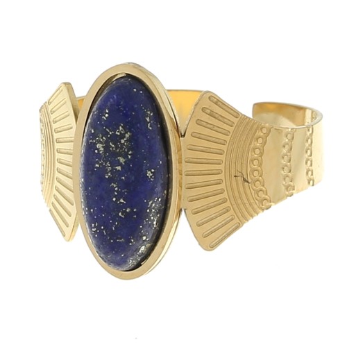 Bague ethnique - pierre teintée Lapis Lazuli T.52-58 Acier inoxydable 316L Doré x1