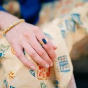 Bague ethnique - pierre teintée Lapis Lazuli T.52-58 Acier inoxydable 316L Doré x1