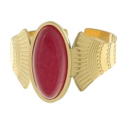 Bague ethnique - pierre teintée Agate rouge T52-58 - Acier inoxydable 316L Doré x1|raw }}
