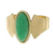 Bague ethnique pierre teintée Agate Verte T.52-58 - Acier inoxydable 316L Doré x1