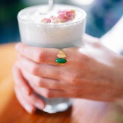 Bague ethnique pierre teintée Agate Verte T.52-58 - Acier inoxydable 316L Doré x1