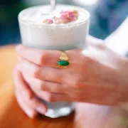 Bague ethnique pierre teintée Agate Verte T.52-58 - Acier inoxydable 316L Doré x1