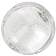 Perle de Murano bombée 15 mm crystal et feuille d'argent x1