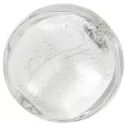 Perle de Murano bombée 15 mm crystal et feuille d'argent x1