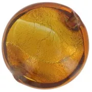 Perle de Murano bombée 15 mm Topaz et feuille d'argent x1