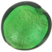Perle de Murano bombée 15 mm Emerald et feuille d'argent x1