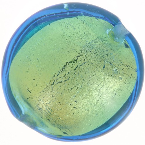 Perle de Murano bombée 15 mm Aquamarine et feuille d'or x1
