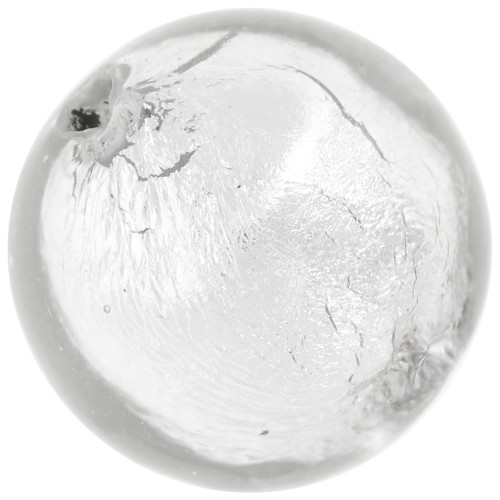 Perle de Murano ronde 10 mm Crystal et feuille d'argent x1