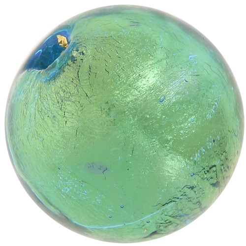 Perle de Murano ronde 8 mm Aquamarine et feuille d'or x1